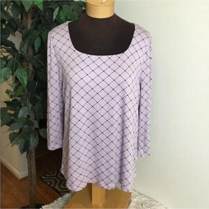 Elle square neck 3/4 sleeve pullover blouse Woman’s size XL tiny black hearts